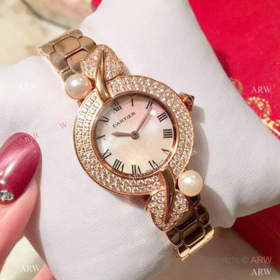 Swiss Quality Cartier Ladies 33mm Watch Rose Gold Sapphire Glass